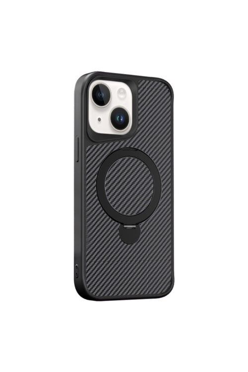 iPhone 14 Plus Case Carbon Fiber with Magnet, 360 Rotating Stand,